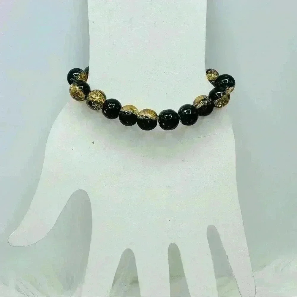 Gold & Black Glass Beaded Bracelet - Picture 4 of 6
